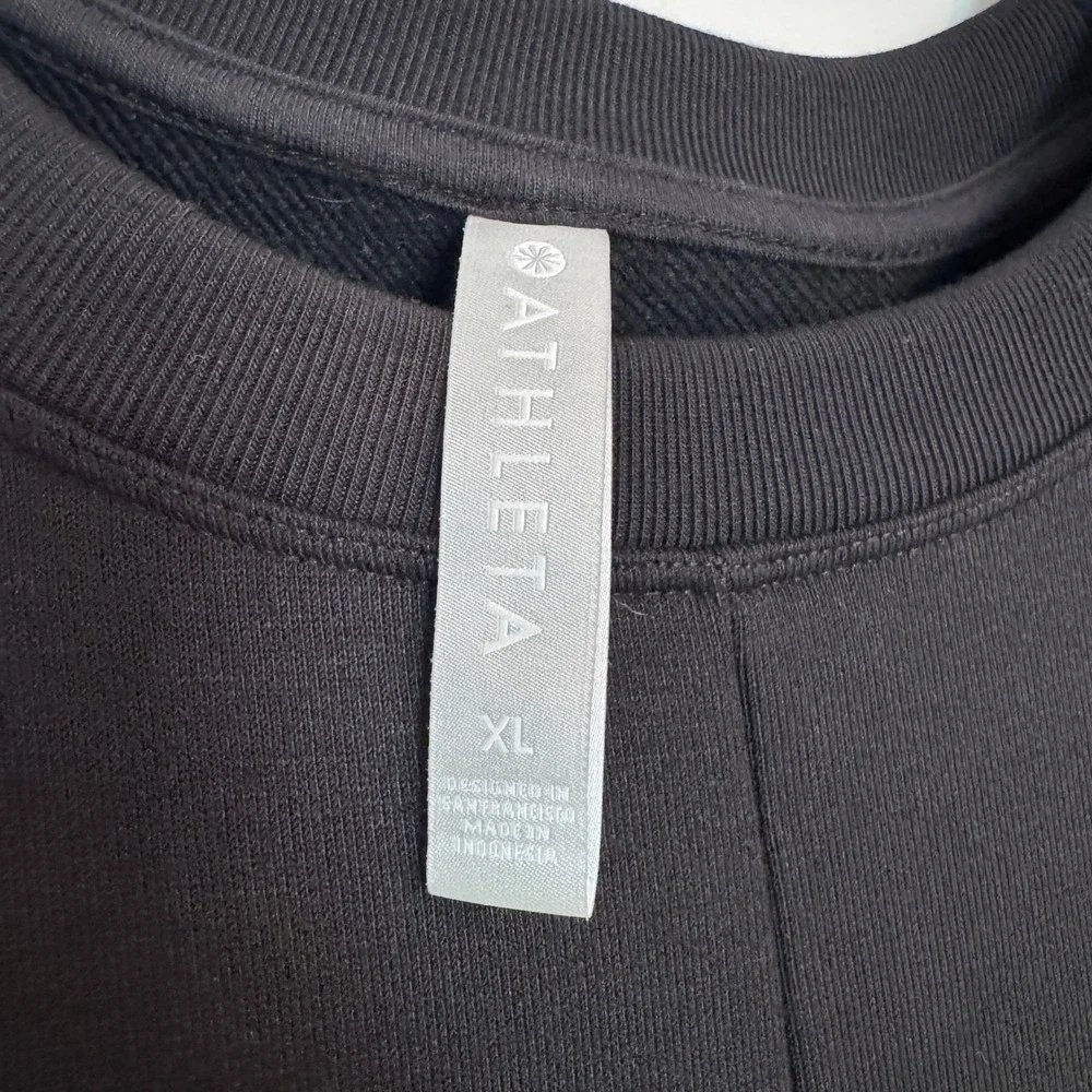 Athleta Black Coaster Luxe Sweatshirt Maxi Dress XL Short Sleeve Side Slit